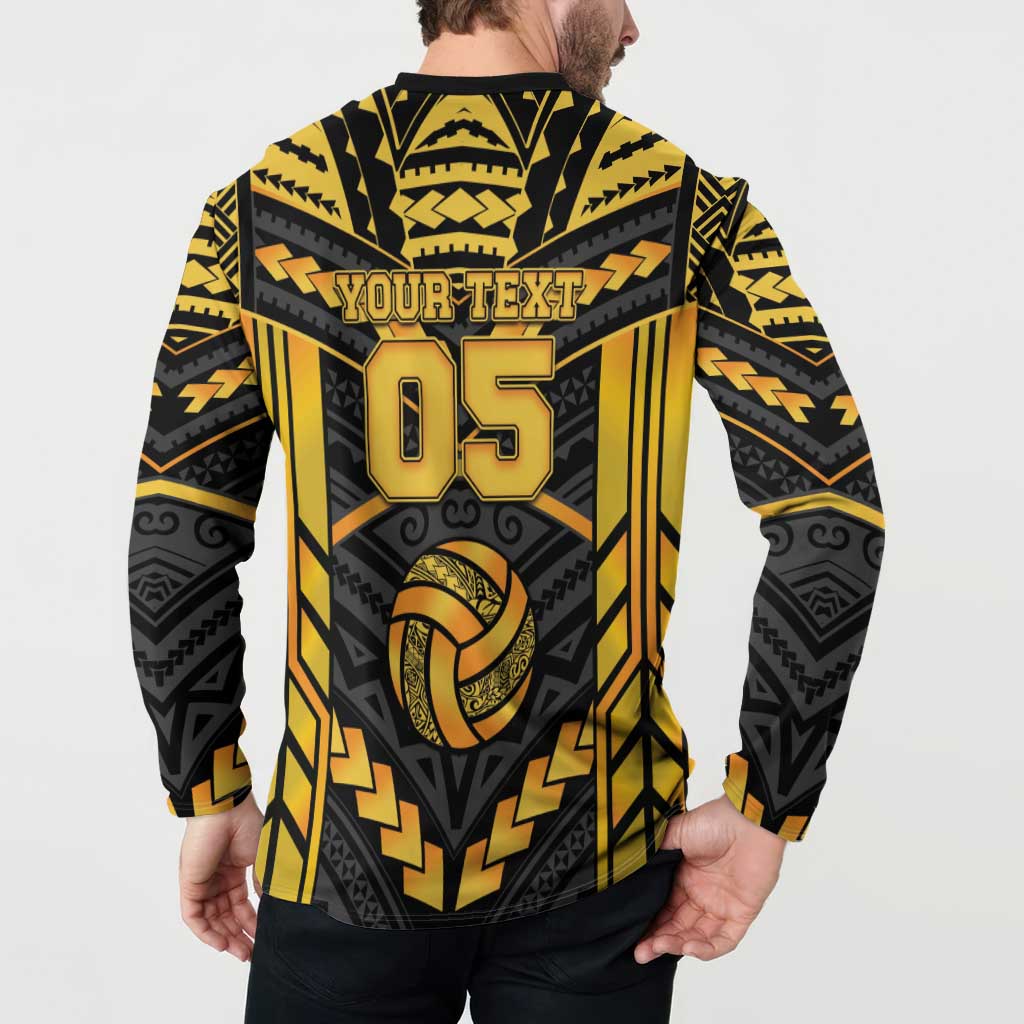 Custom Polynesia Beach Volleyball Button Sweatshirt Gold Polynesian Tribal Pattern LT05 - Polynesian Pride