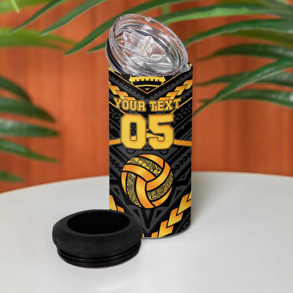Custom Polynesia Beach Volleyball 4 in 1 Can Cooler Tumbler Gold Polynesian Tribal Pattern LT05 - Polynesian Pride