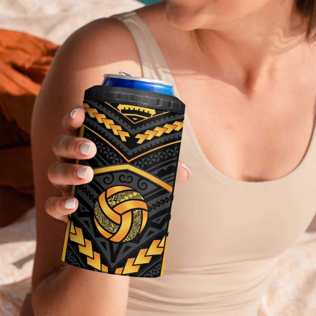 Custom Polynesia Beach Volleyball 4 in 1 Can Cooler Tumbler Gold Polynesian Tribal Pattern LT05 - Polynesian Pride