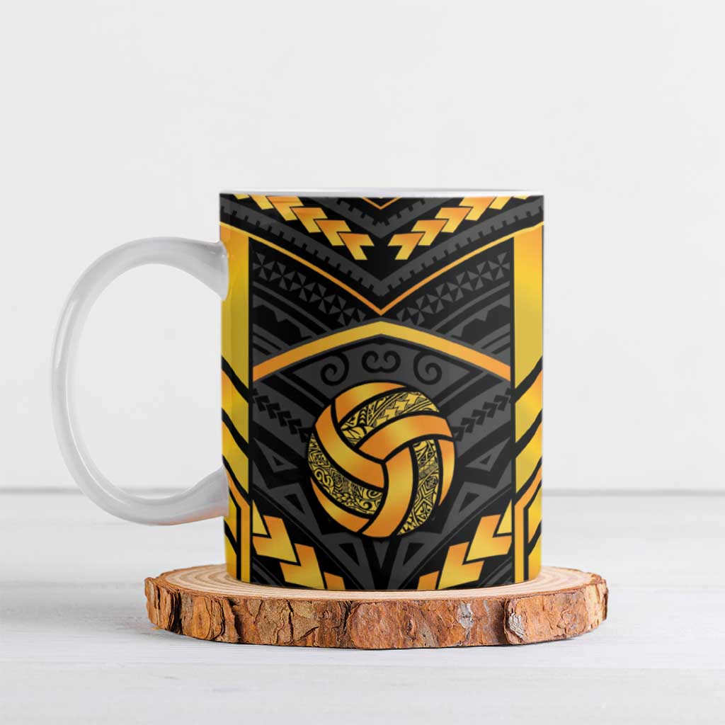 Custom Polynesia Beach Volleyball Ceramic Mug Gold Polynesian Tribal Pattern LT05 Gold - Polynesian Pride