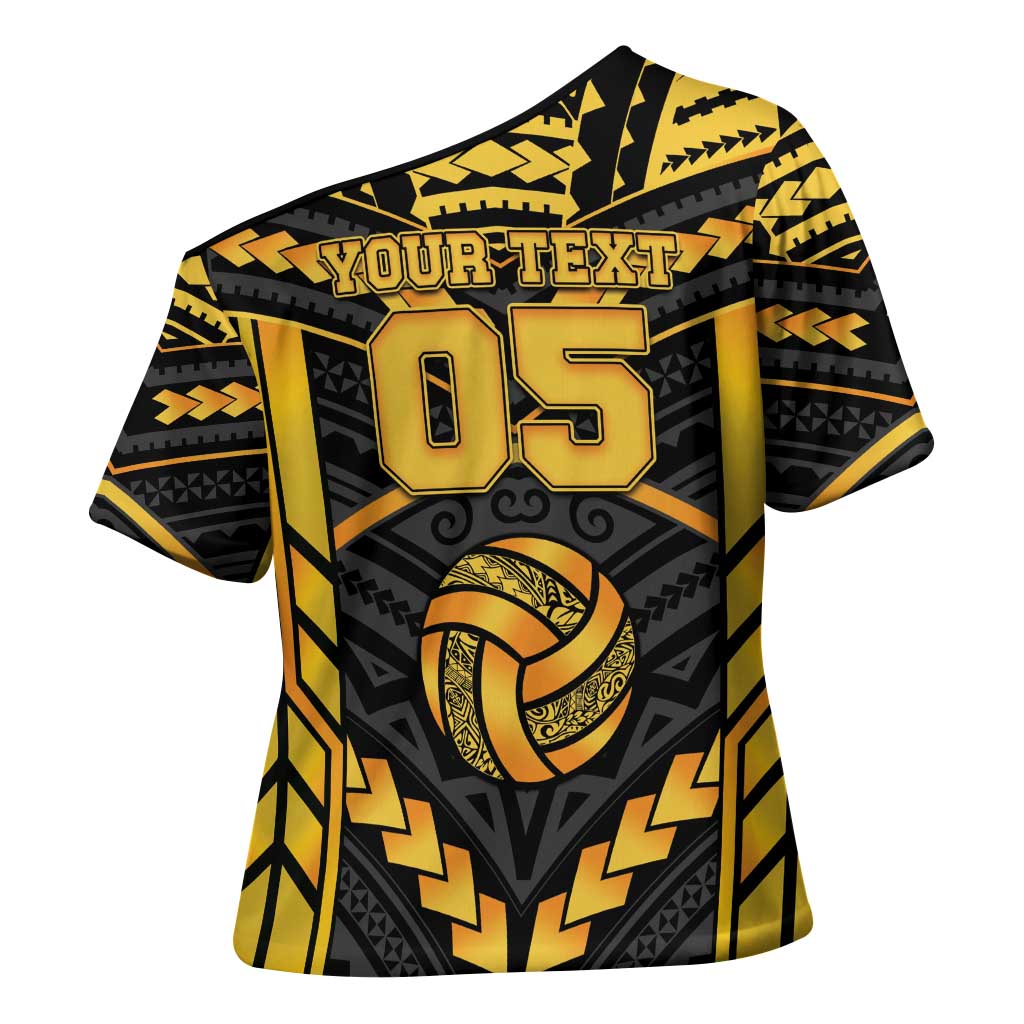 Custom Polynesia Beach Volleyball Cross Shoulder Shirt Gold Polynesian Tribal Pattern LT05 - Polynesian Pride
