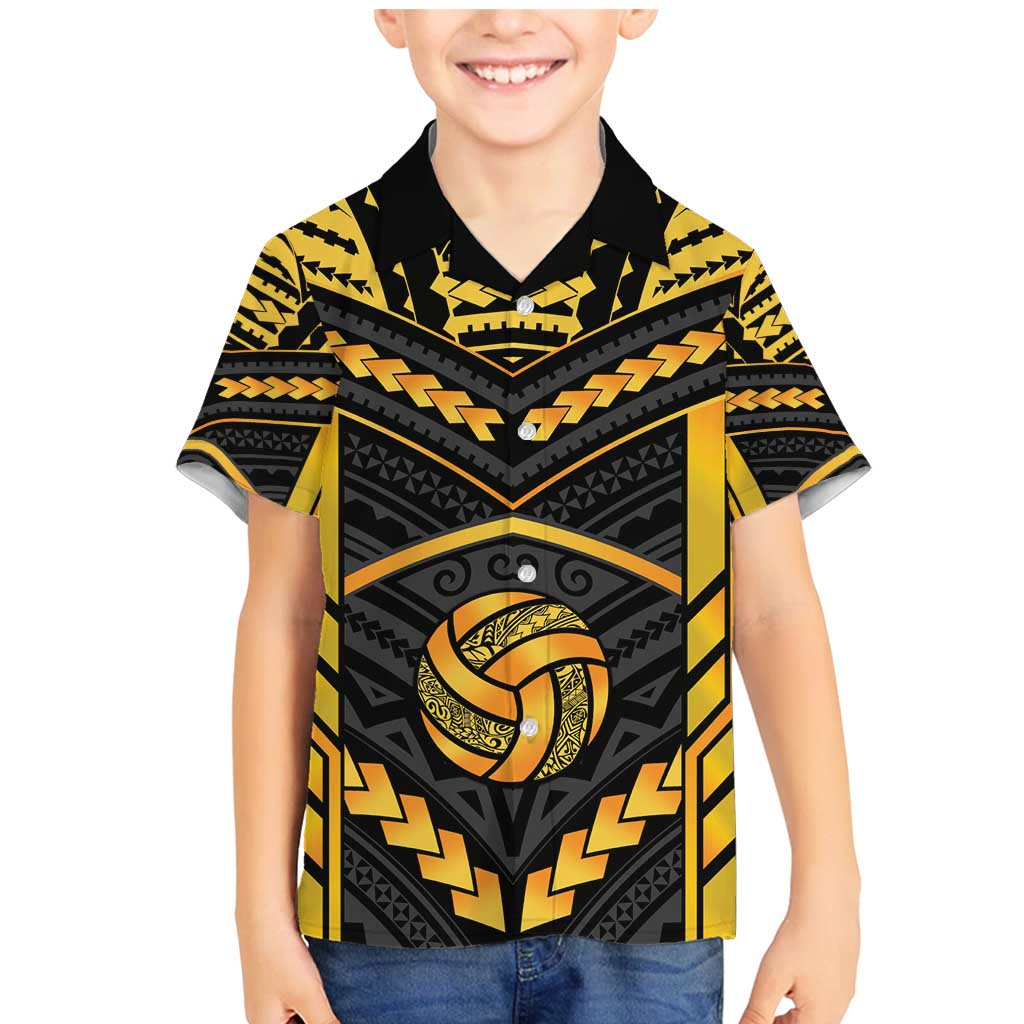 Custom Polynesia Beach Volleyball Family Matching Mermaid Dress and Hawaiian Shirt Gold Polynesian Tribal Pattern - Polynesian Pride