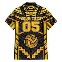 Custom Polynesia Beach Volleyball Family Matching Off The Shoulder Long Sleeve Dress and Hawaiian Shirt Gold Polynesian Tribal Pattern - Polynesian Pride