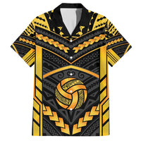 Custom Polynesia Beach Volleyball Family Matching Off Shoulder Maxi Dress and Hawaiian Shirt Gold Polynesian Tribal Pattern - Polynesian Pride