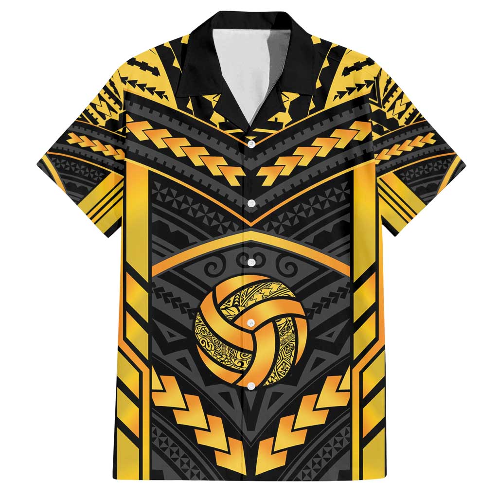 Custom Polynesia Beach Volleyball Family Matching Off Shoulder Short Dress and Hawaiian Shirt Gold Polynesian Tribal Pattern - Polynesian Pride