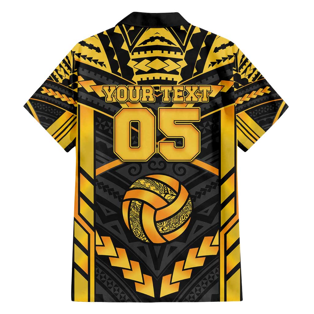 Custom Polynesia Beach Volleyball Family Matching Off Shoulder Short Dress and Hawaiian Shirt Gold Polynesian Tribal Pattern - Polynesian Pride