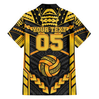 Custom Polynesia Beach Volleyball Family Matching Off Shoulder Short Dress and Hawaiian Shirt Gold Polynesian Tribal Pattern - Polynesian Pride