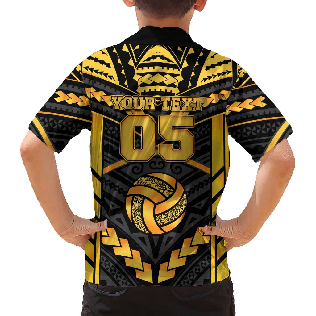 Custom Polynesia Beach Volleyball Family Matching Puletasi and Hawaiian Shirt Gold Polynesian Tribal Pattern LT05 - Polynesian Pride