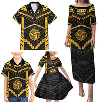 Custom Polynesia Beach Volleyball Family Matching Puletasi and Hawaiian Shirt Gold Polynesian Tribal Pattern LT05 - Polynesian Pride