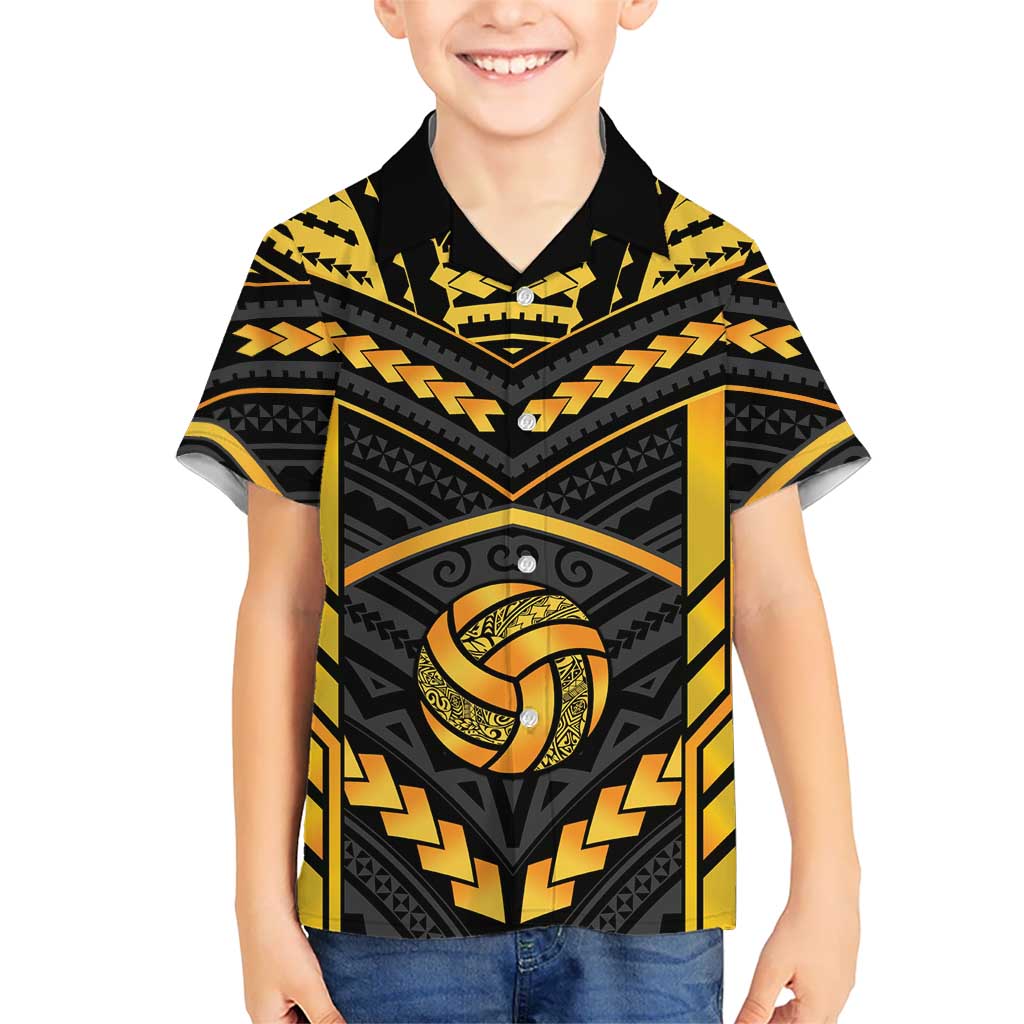Custom Polynesia Beach Volleyball Family Matching Puletasi and Hawaiian Shirt Gold Polynesian Tribal Pattern LT05 Son's Shirt Gold - Polynesian Pride