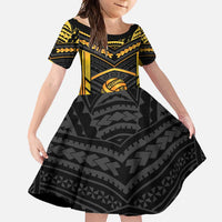 Custom Polynesia Beach Volleyball Family Matching Short Sleeve Bodycon Dress and Hawaiian Shirt Gold Polynesian Tribal Pattern - Polynesian Pride