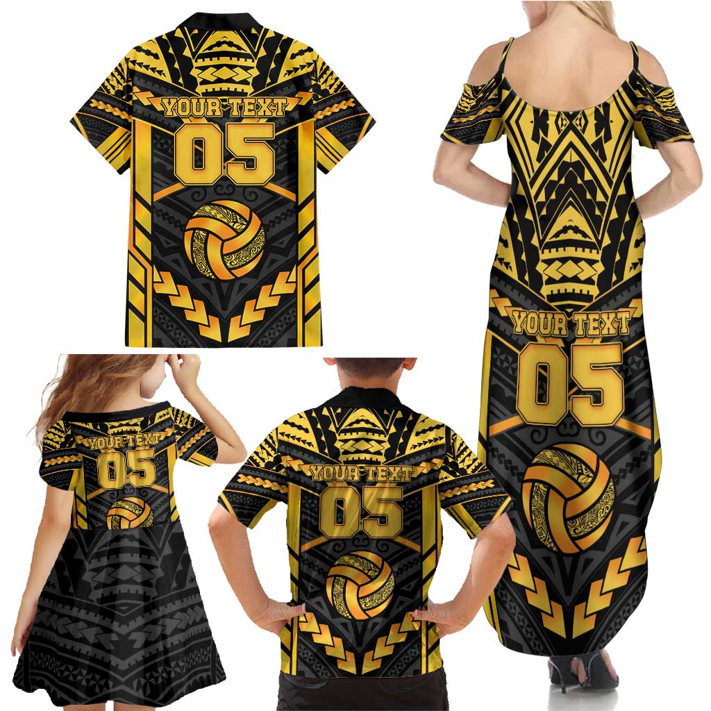 Custom Polynesia Beach Volleyball Family Matching Summer Maxi Dress and Hawaiian Shirt Gold Polynesian Tribal Pattern - Polynesian Pride