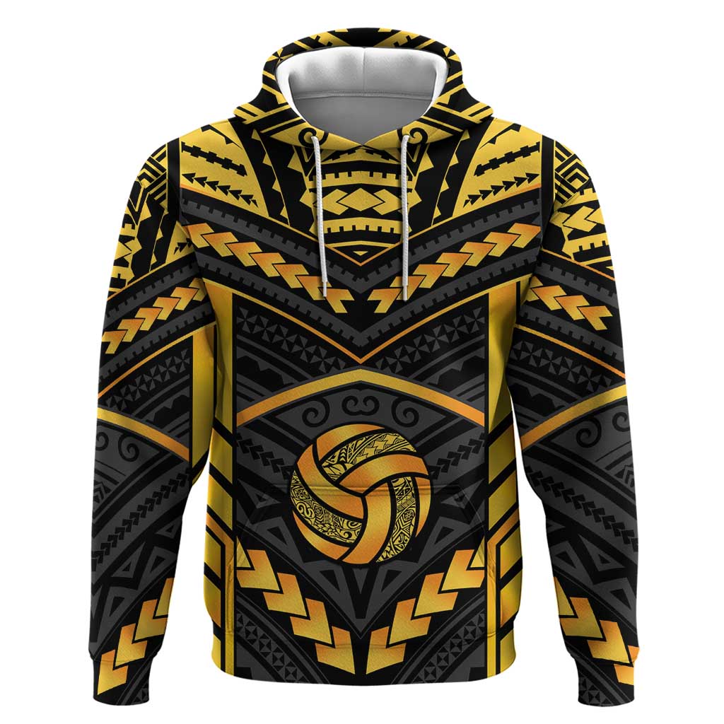 Custom Polynesia Beach Volleyball Hoodie Gold Polynesian Tribal Pattern - Polynesian Pride