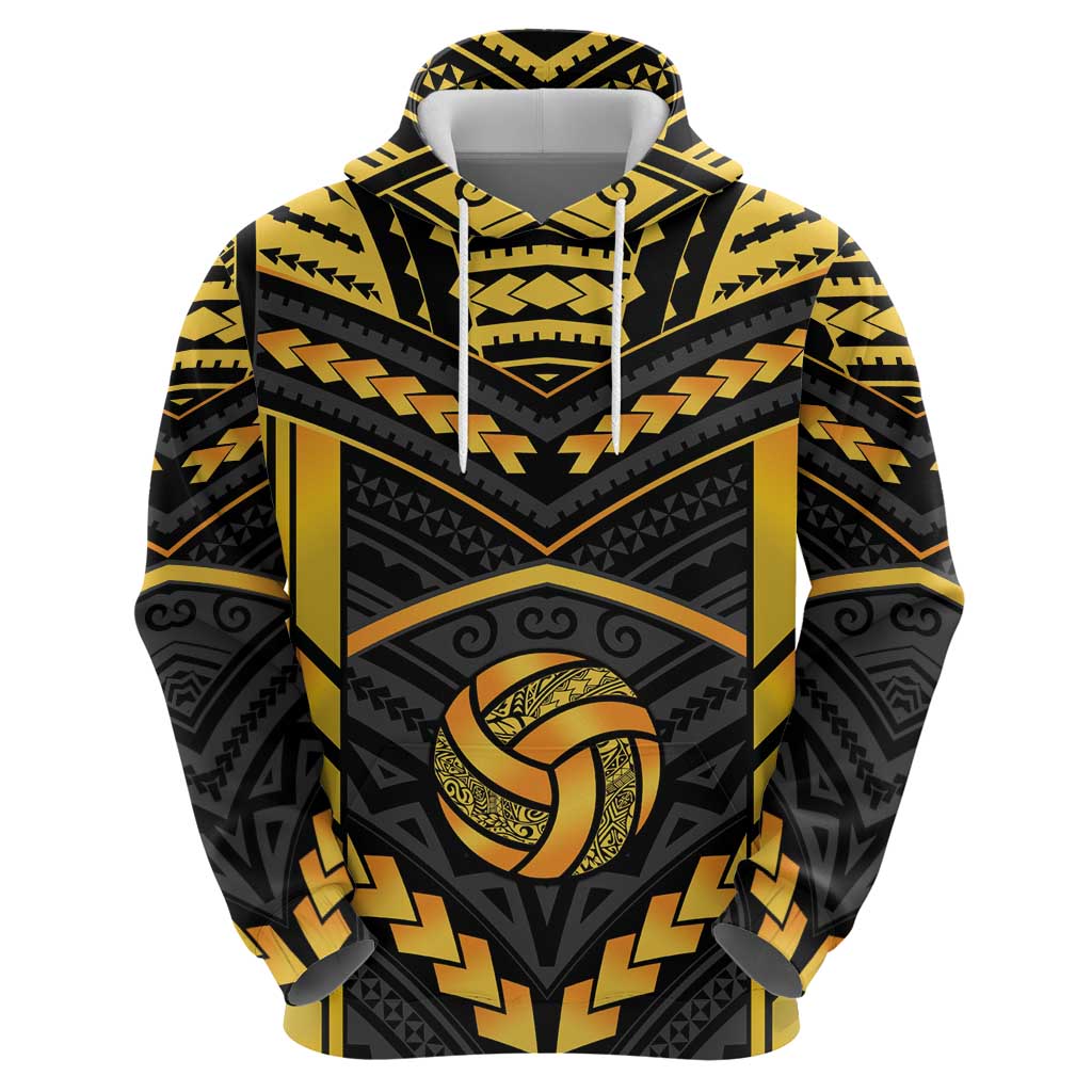 Custom Polynesia Beach Volleyball Hoodie Gold Polynesian Tribal Pattern - Polynesian Pride