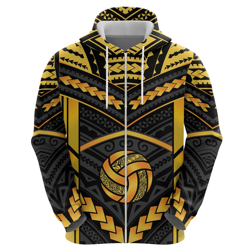 Custom Polynesia Beach Volleyball Hoodie Gold Polynesian Tribal Pattern - Polynesian Pride