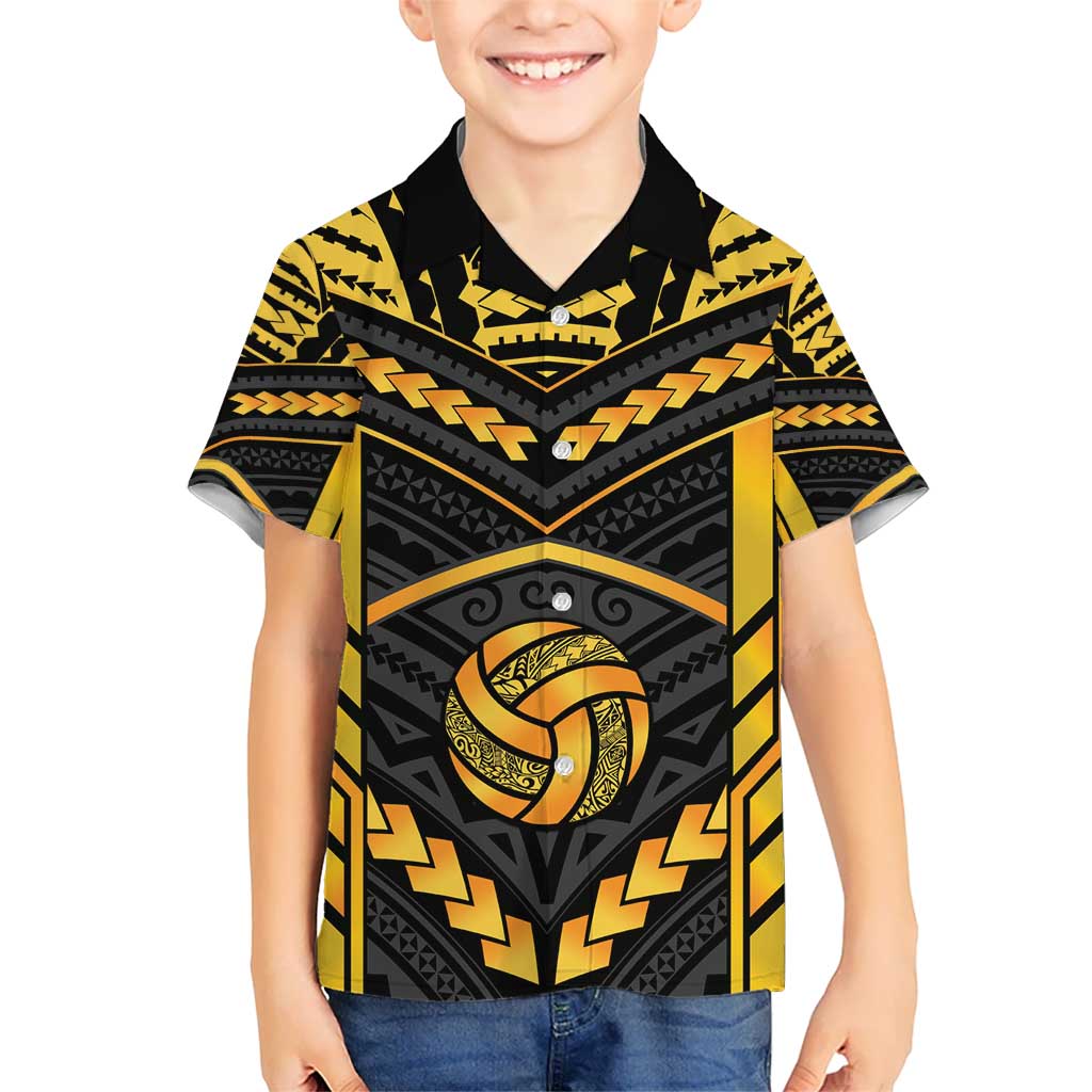 Custom Polynesia Beach Volleyball Kid Hawaiian Shirt Gold Polynesian Tribal Pattern - Polynesian Pride