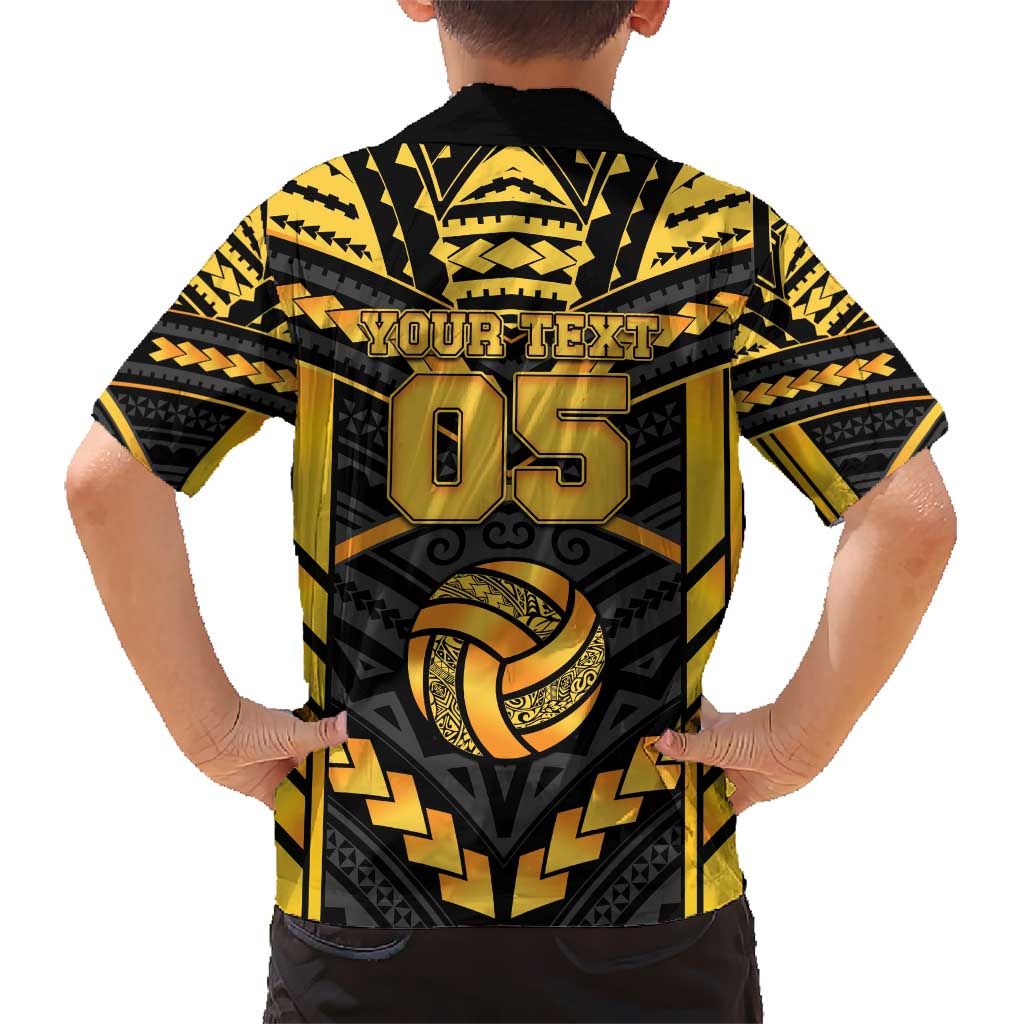 Custom Polynesia Beach Volleyball Kid Hawaiian Shirt Gold Polynesian Tribal Pattern - Polynesian Pride