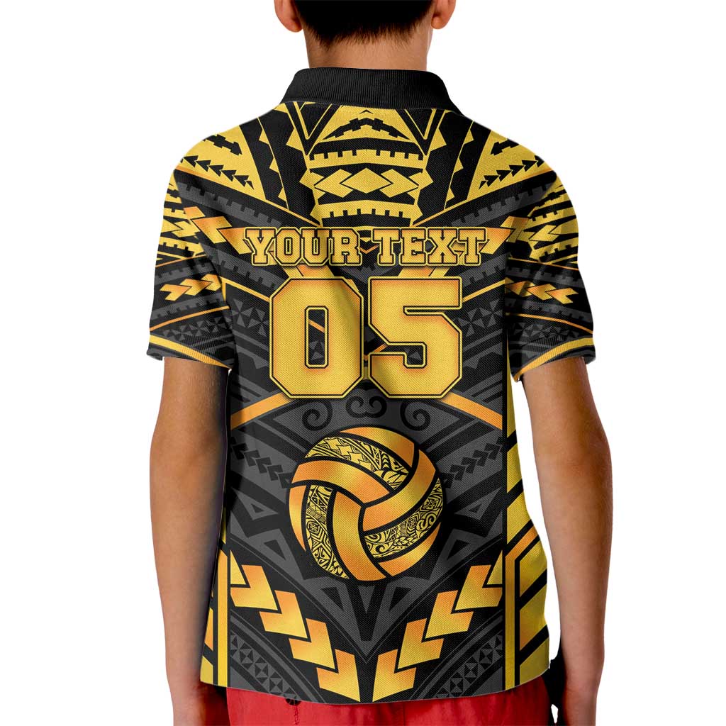 Custom Polynesia Beach Volleyball Kid Polo Shirt Gold Polynesian Tribal Pattern - Polynesian Pride
