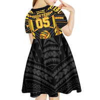 Custom Polynesia Beach Volleyball Kid Short Sleeve Dress Gold Polynesian Tribal Pattern - Polynesian Pride