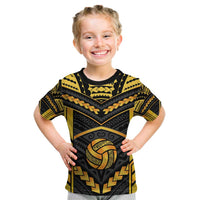 Custom Polynesia Beach Volleyball Kid T Shirt Gold Polynesian Tribal Pattern - Polynesian Pride
