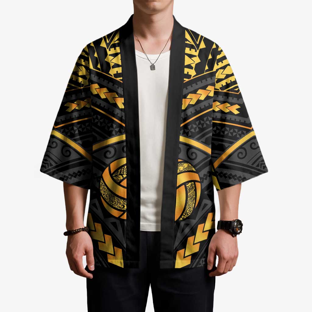 Custom Polynesia Beach Volleyball Kimono Gold Polynesian Tribal Pattern - Polynesian Pride