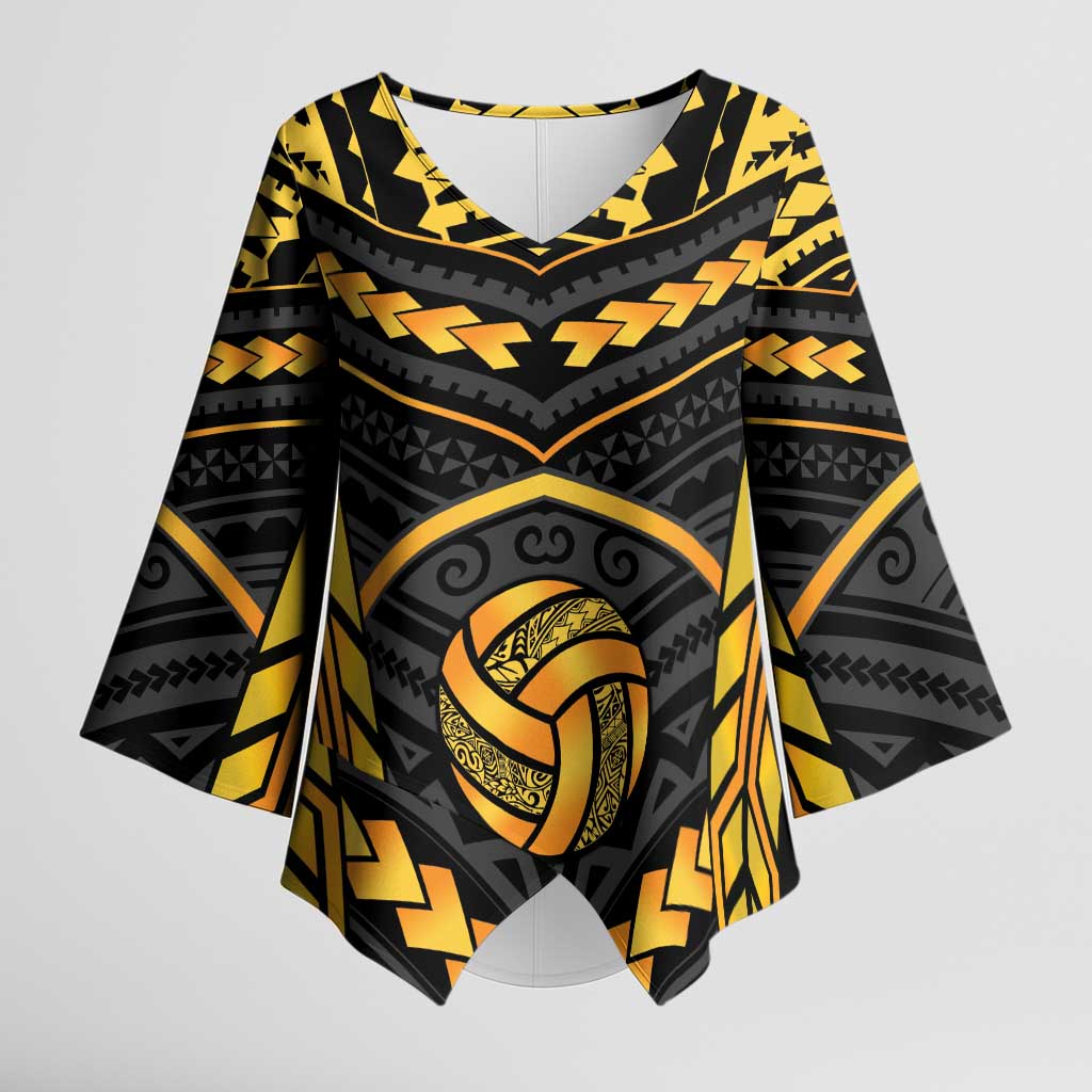 Custom Polynesia Beach Volleyball Kimono Sleeve Blouse Gold Polynesian Tribal Pattern LT05 Female Gold - Polynesian Pride