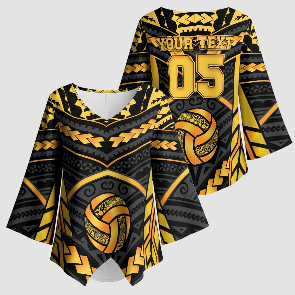 Custom Polynesia Beach Volleyball Kimono Sleeve Blouse Gold Polynesian Tribal Pattern LT05 - Polynesian Pride