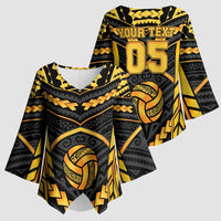 Custom Polynesia Beach Volleyball Kimono Sleeve Blouse Gold Polynesian Tribal Pattern LT05 - Polynesian Pride