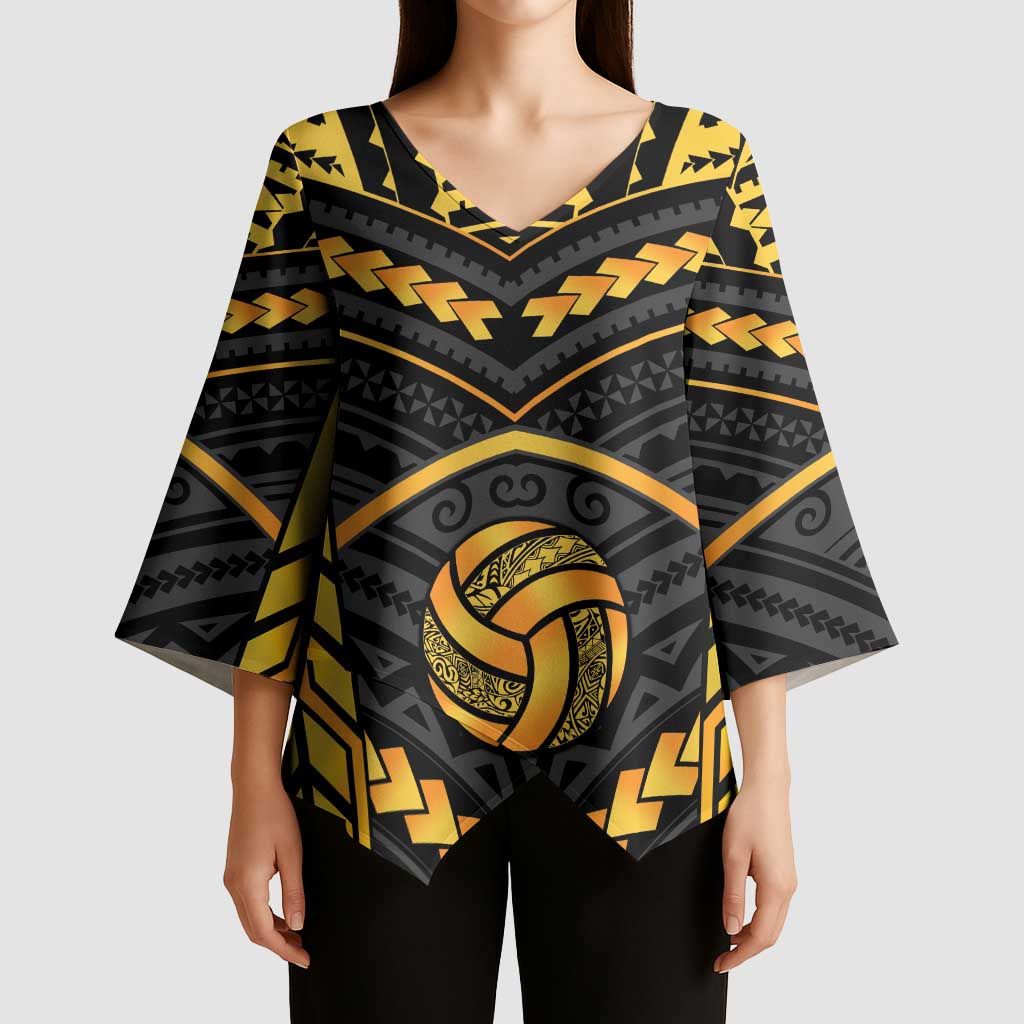 Custom Polynesia Beach Volleyball Kimono Sleeve Blouse Gold Polynesian Tribal Pattern LT05 - Polynesian Pride