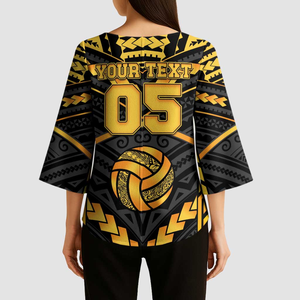 Custom Polynesia Beach Volleyball Kimono Sleeve Blouse Gold Polynesian Tribal Pattern LT05 - Polynesian Pride