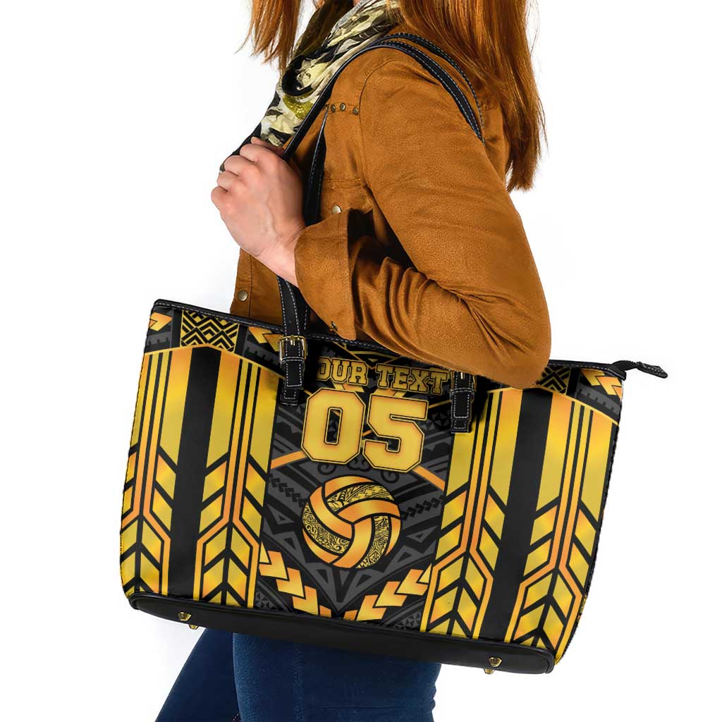 Custom Polynesia Beach Volleyball Leather Tote Bag Gold Polynesian Tribal Pattern LT05 Gold - Polynesian Pride