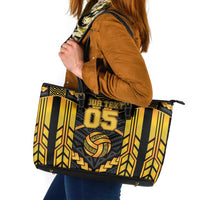 Custom Polynesia Beach Volleyball Leather Tote Bag Gold Polynesian Tribal Pattern LT05 Gold - Polynesian Pride