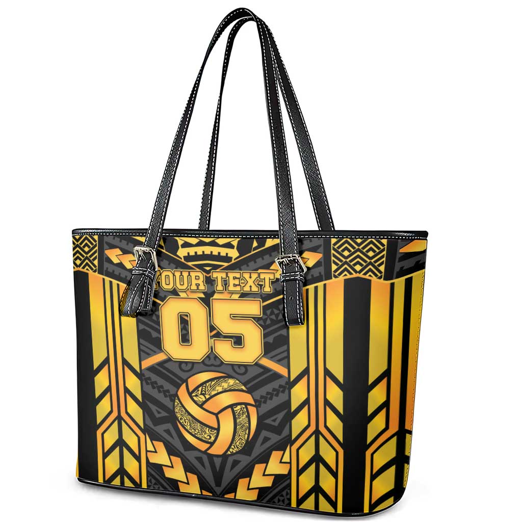 Custom Polynesia Beach Volleyball Leather Tote Bag Gold Polynesian Tribal Pattern LT05 - Polynesian Pride