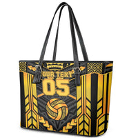 Custom Polynesia Beach Volleyball Leather Tote Bag Gold Polynesian Tribal Pattern LT05 - Polynesian Pride
