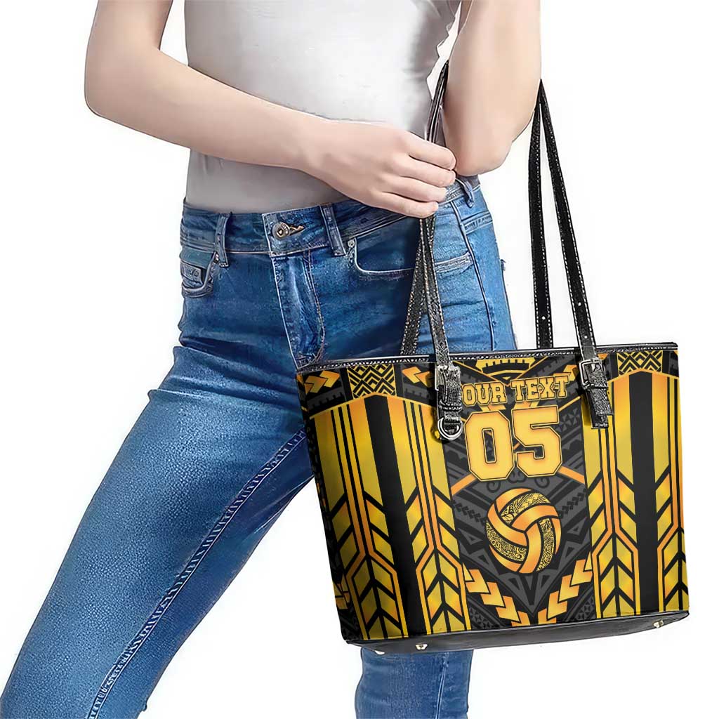 Custom Polynesia Beach Volleyball Leather Tote Bag Gold Polynesian Tribal Pattern LT05 - Polynesian Pride