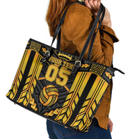 Custom Polynesia Beach Volleyball Leather Tote Bag Gold Polynesian Tribal Pattern LT05 - Polynesian Pride