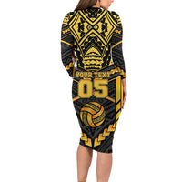 Custom Polynesia Beach Volleyball Long Sleeve Bodycon Dress Gold Polynesian Tribal Pattern - Polynesian Pride