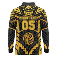 Custom Polynesia Beach Volleyball Long Sleeve Polo Shirt Gold Polynesian Tribal Pattern LT05 - Polynesian Pride