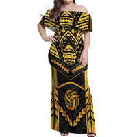 Custom Polynesia Beach Volleyball Off Shoulder Maxi Dress Gold Polynesian Tribal Pattern LT05 Women Gold - Polynesian Pride