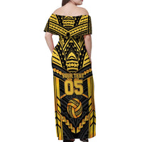 Custom Polynesia Beach Volleyball Off Shoulder Maxi Dress Gold Polynesian Tribal Pattern LT05 - Polynesian Pride