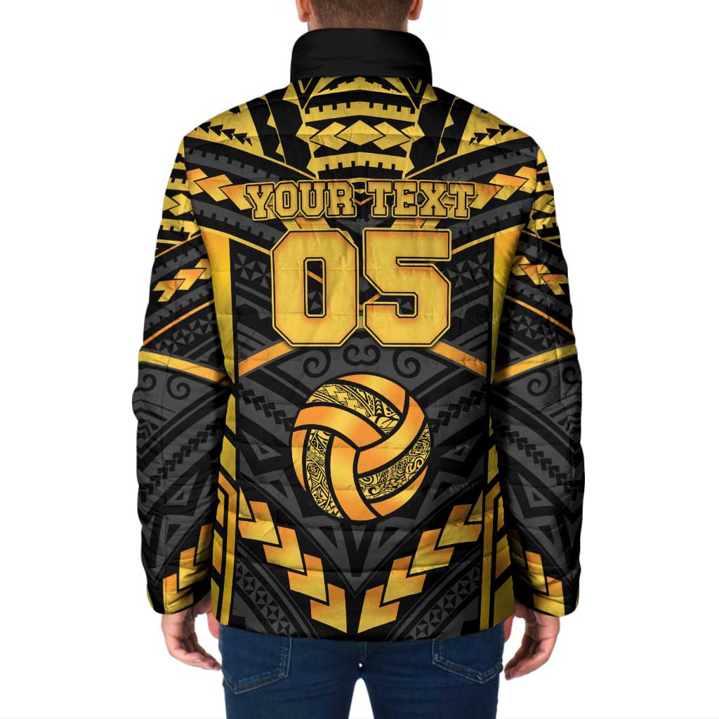 Custom Polynesia Beach Volleyball Padded Jacket Gold Polynesian Tribal Pattern LT05 - Polynesian Pride