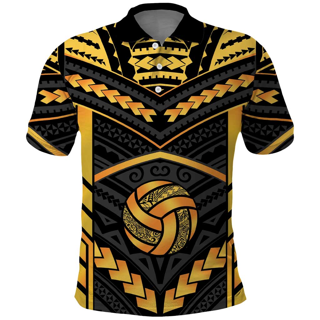 Custom Polynesia Beach Volleyball Polo Shirt Gold Polynesian Tribal Pattern LT05 Gold - Polynesian Pride