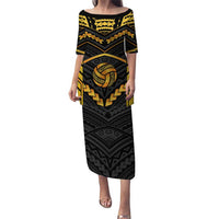 Custom Polynesia Beach Volleyball Puletasi Gold Polynesian Tribal Pattern LT05 Long Dress Gold - Polynesian Pride