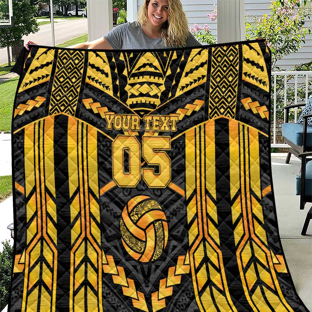 Custom Polynesia Beach Volleyball Quilt Gold Polynesian Tribal Pattern - Polynesian Pride