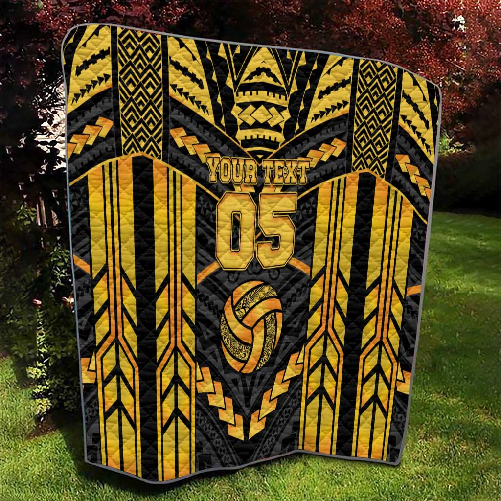 Custom Polynesia Beach Volleyball Quilt Gold Polynesian Tribal Pattern - Polynesian Pride