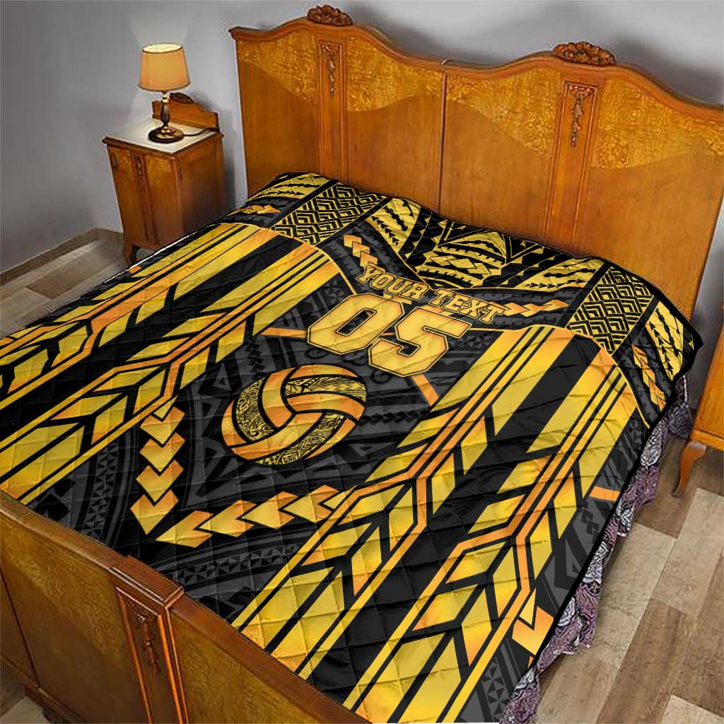 Custom Polynesia Beach Volleyball Quilt Gold Polynesian Tribal Pattern - Polynesian Pride