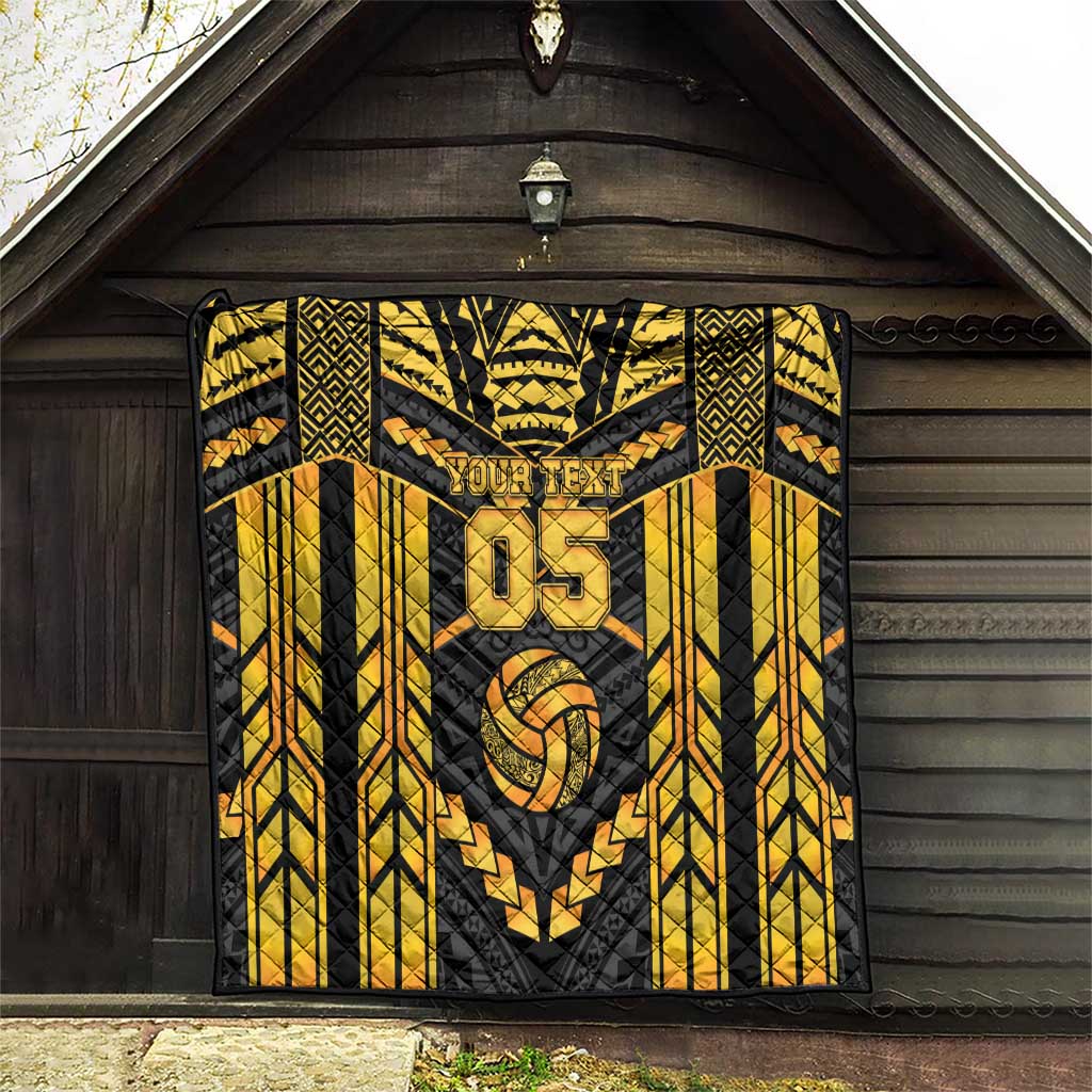 Custom Polynesia Beach Volleyball Quilt Gold Polynesian Tribal Pattern - Polynesian Pride