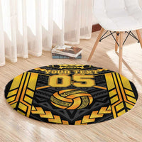 Custom Polynesia Beach Volleyball Round Carpet Gold Polynesian Tribal Pattern - Polynesian Pride