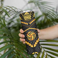 Custom Polynesia Beach Volleyball Skinny Tumbler Gold Polynesian Tribal Pattern - Polynesian Pride