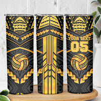Custom Polynesia Beach Volleyball Skinny Tumbler Gold Polynesian Tribal Pattern - Polynesian Pride
